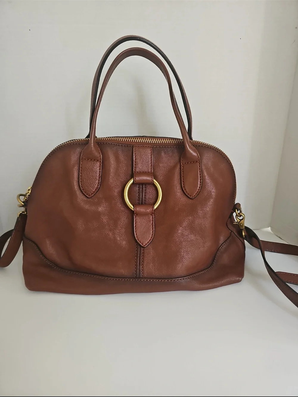 Frye Ring Dome Genuine Leather Satchel W/ Adjustable Crossbody Strap